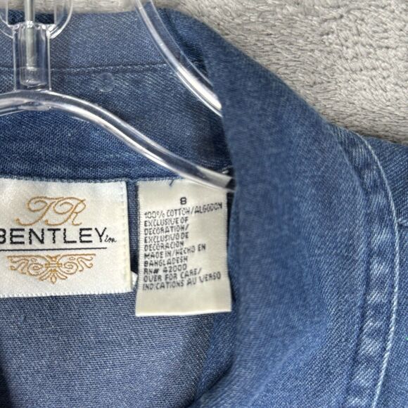 Bentley Dress Womens 8 Blue Denim Shirt Dress Floral Embroidery Casual Versatile - Picture 7 of 9